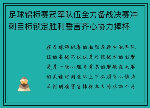 足球锦标赛冠军队伍全力备战决赛冲刺目标锁定胜利誓言齐心协力捧杯