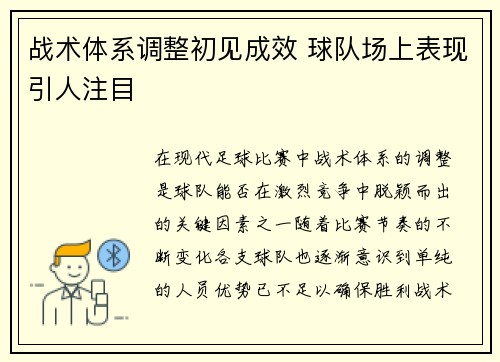 战术体系调整初见成效 球队场上表现引人注目