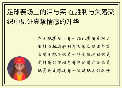 足球赛场上的泪与笑 在胜利与失落交织中见证真挚情感的升华